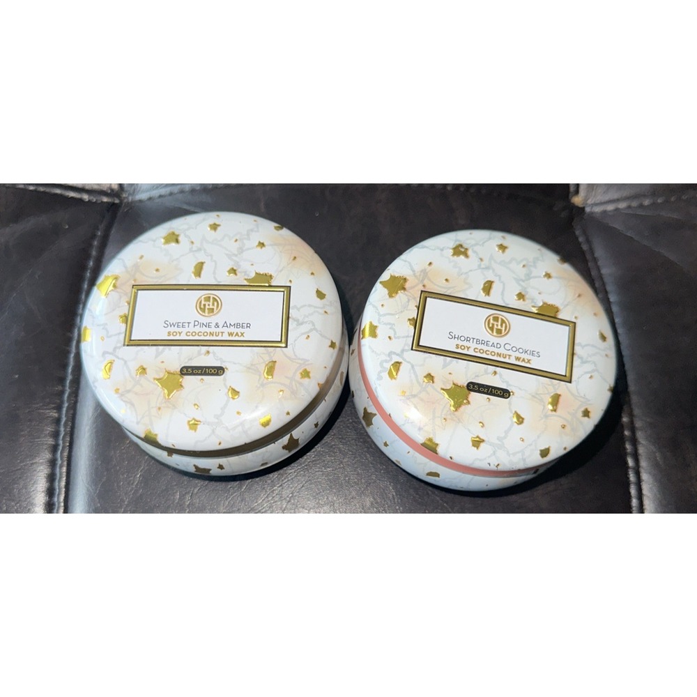 Huntington Home 3.5 oz Two Tin Candles Sweet Pine & Amber + Shortbread Cookies